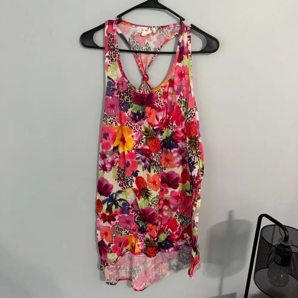 OP Floral & Leopard Print Racerback Swimsuit Cover Up Dress Women’s Size Medium - Picture 1 of 5